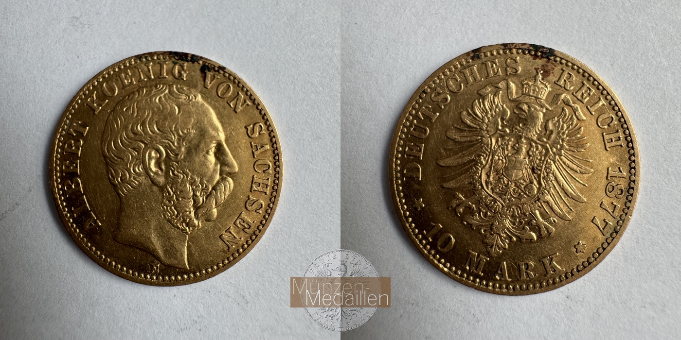  Deutschland Sachsen 10 Mark E 1877 (1874-1888) Albert MM-Frankfurt Feingold: 3,584g   