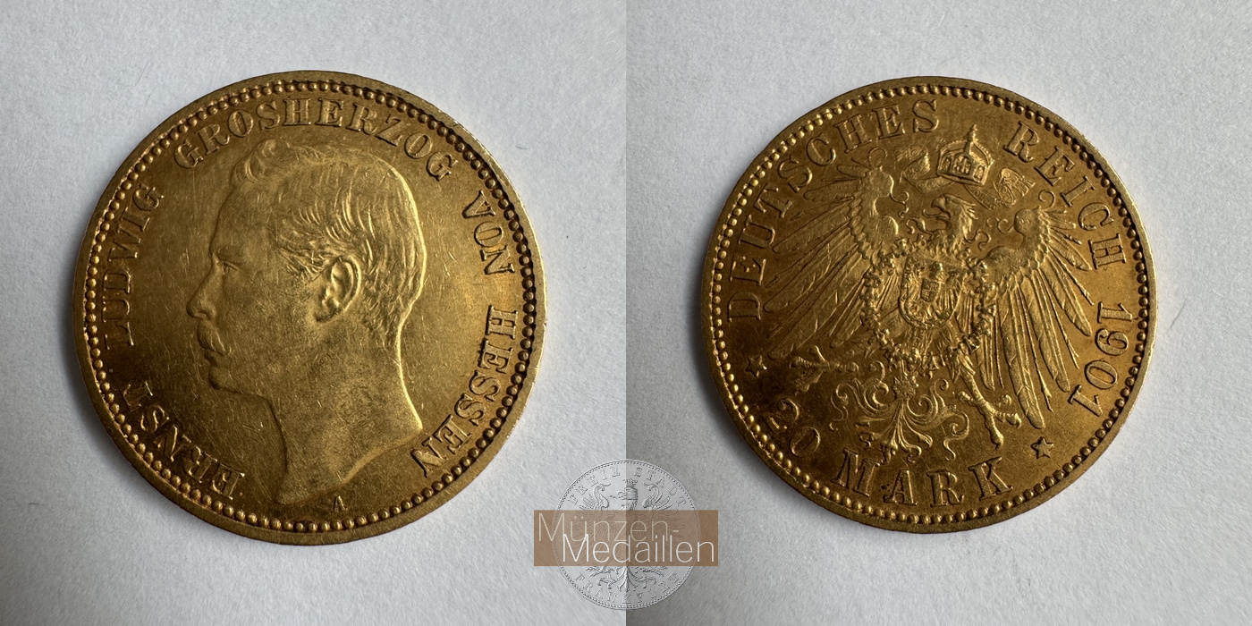  Deutschland Hessen 20 Mark A 1901 (1896-1903) Ernst Ludwig MM-Frankfurt Feingold: 7,169g   