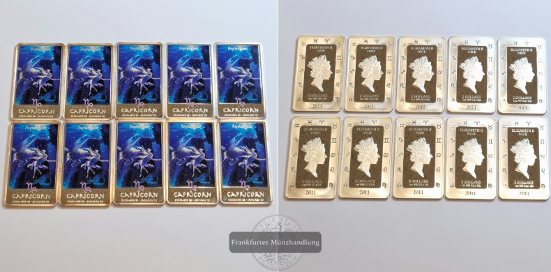  Niue 2 Dollars 2011 Silberbarren Sternzeichen Capricorn 10 Stück LOT FM-Frankfurt Feinsilber: 310,7g   