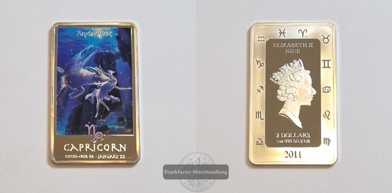  Niue 2 Dollars 2011 Silberbarren Sternzeichen Capricorn FM-Frankfurt Feinsilber: 31g   