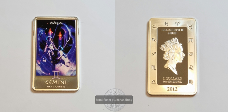  Niue 2 Dollars 2012 Silberbarren Sternzeichen Gemini FM-Frankfurt Feinsilber: 31g   