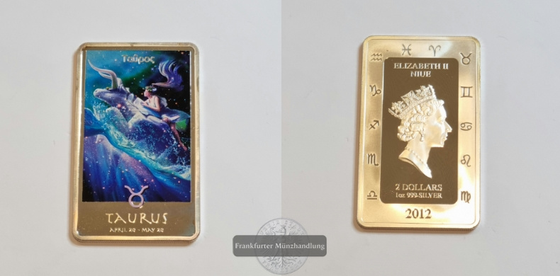  Niue 2 Dollars 2012 Silberbarren Sternzeichen Taurus FM-Frankfurt Feinsilber: 31g   