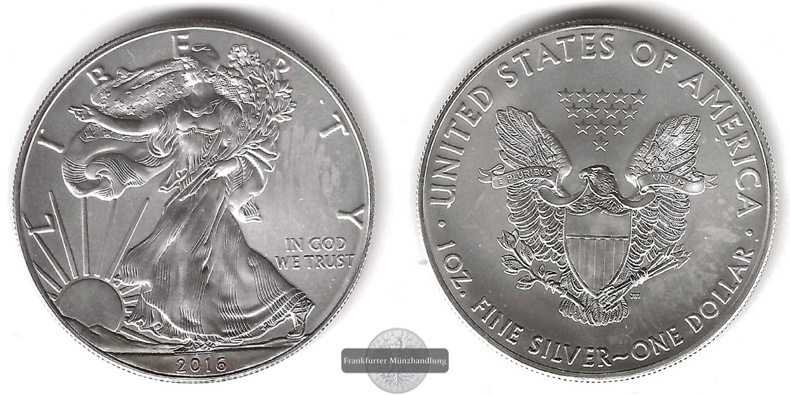  USA 1 Dollar 2016  Walking Liberty FM-Frankfurt KM#273 Feinsilber: 31,1g   
