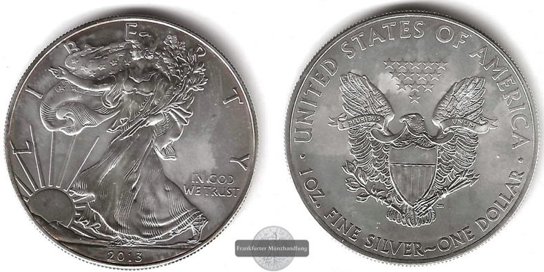  USA 1 Dollar 2013  Walking Liberty FM-Frankfurt KM#273 Feinsilber: 31,1g   