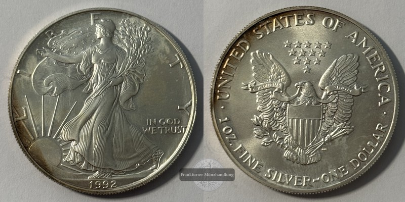  USA 1 Dollar 1992 Walking Liberty FM-Frankfurt KM#273 Feinsilber: 31,1g   