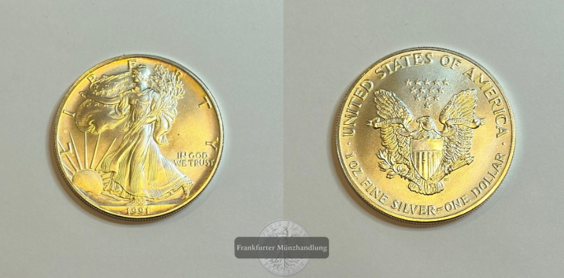  USA 1 Dollar  1991  American Eagle  FM-Frankfurt KM#273 Feinsilber: 31,1g   