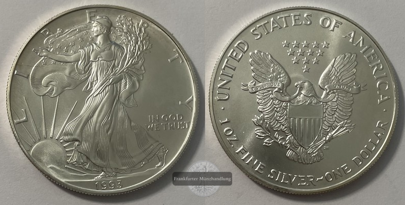  USA 1 Dollar 1993 Walking Liberty FM-Frankfurt KM#273 Feinsilber: 31,1g   