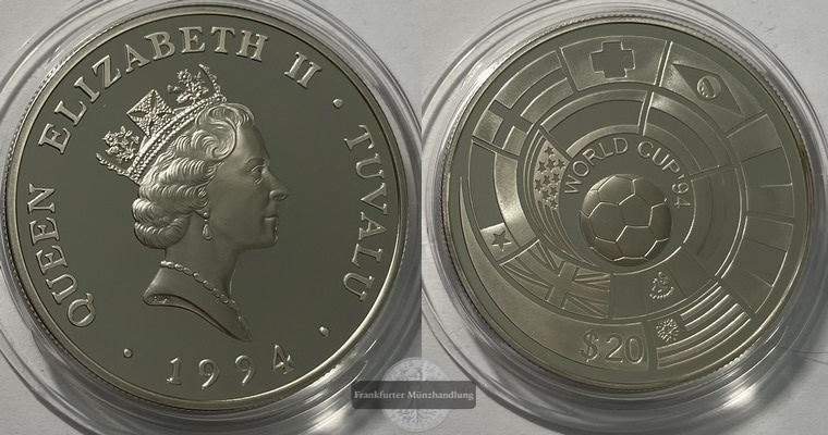  Tuvalu 20 Dollars 1994 World Cup '94 FM-Frankfurt Feinsilber: 29,1g   