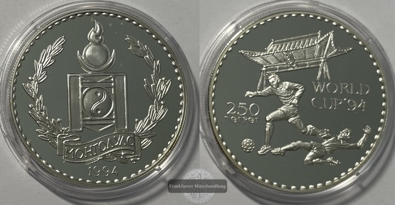  Mongolei 250 Tögrög (World Cup) 1994 FM-Frankfurt Feinsilber: 29,1g   