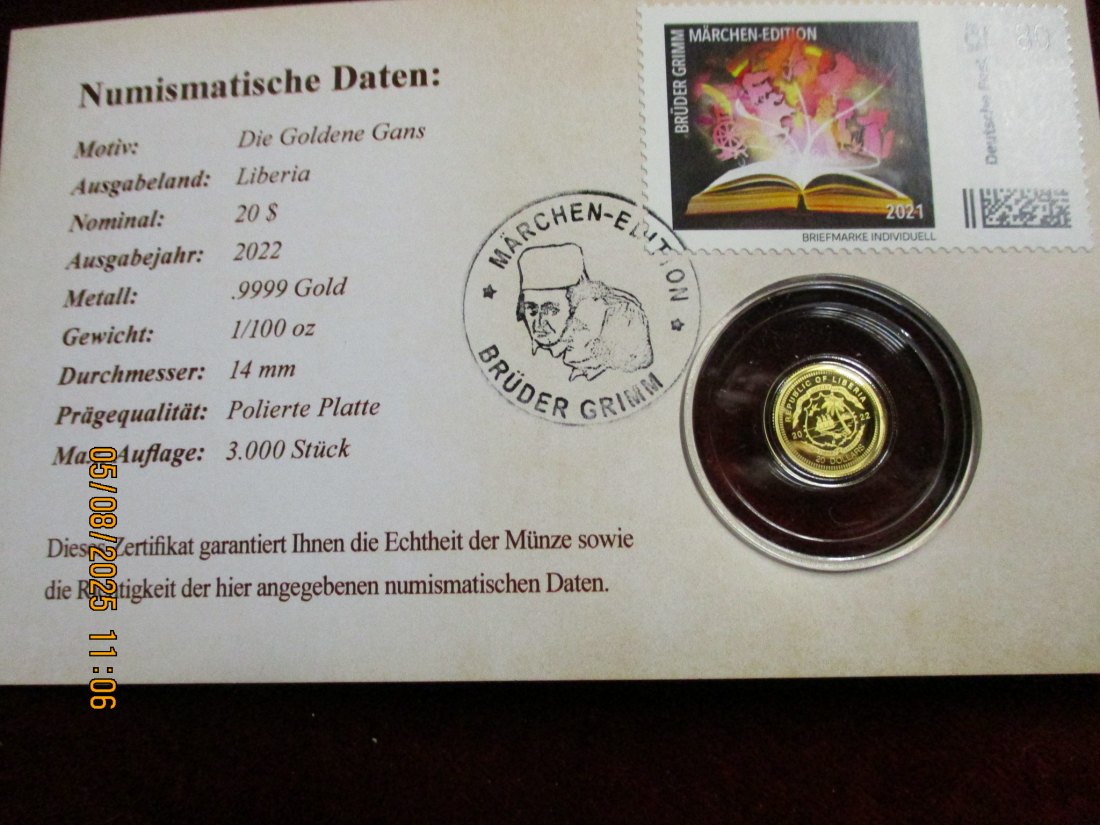  Anlagegold Goldmünze 999,9er Gewicht: 0,311 Gramm   