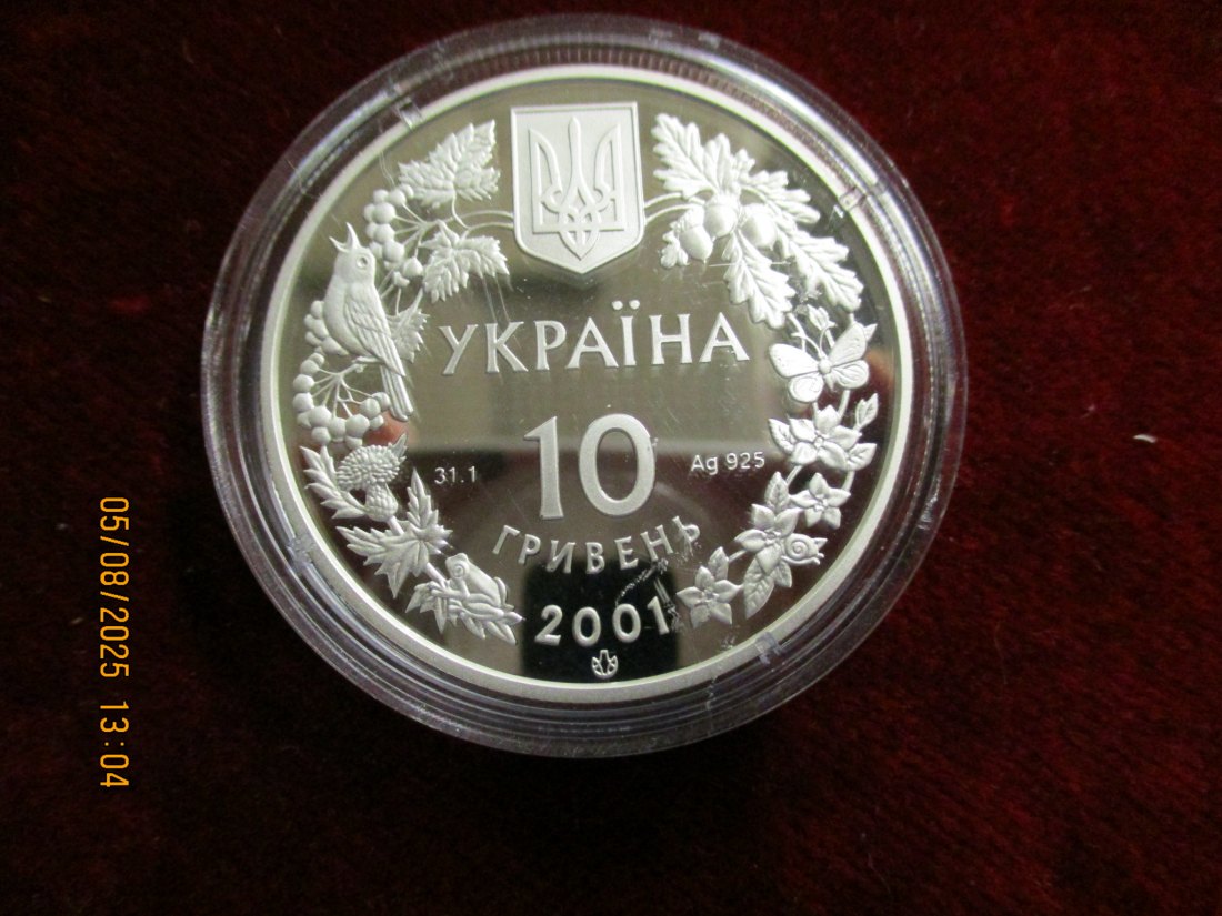  10 Hrywnja 2001 - 925er Silber Tiermotiv Gewicht: 31,1 Gramm   