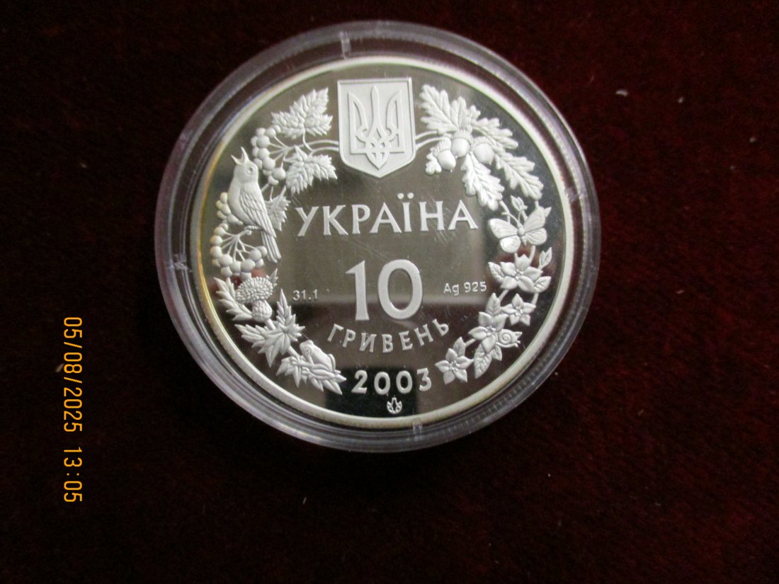  10 Hrywnja 2003 - 925er Silber Tiermotiv Gewicht: 31,1 Gramm   