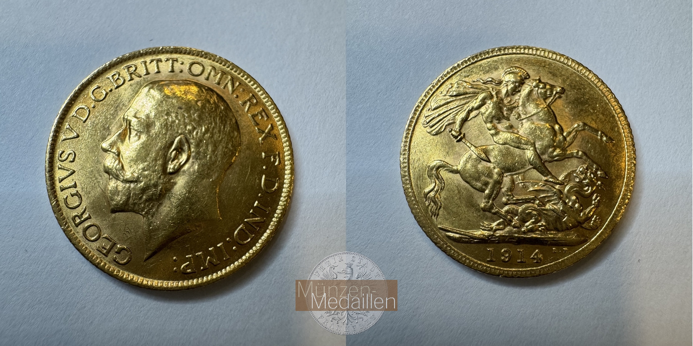  Großbritannien 1 Sovereign 1914 (1911-1928) George V MM-Frankfurt Feingold: 7,33g   
