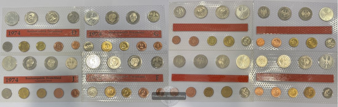  BRD 4x Münzenset 1974 D, G, F & J FM-Frankfurt Feinsilber: 28g   