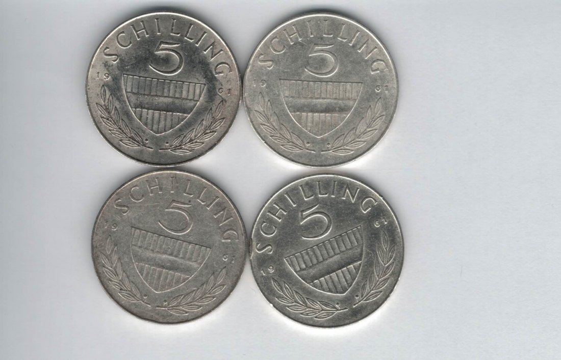  5 Schilling 1961 4 Stk silber á 3,32 fein Österreich Spittalgold9800 /1054   