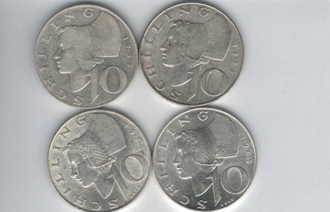  10 Schilling 1957 1958 1959 1965 Ag silber á 4,8g fein Österreich 2. Republik Spittalgold9800 (4785)   
