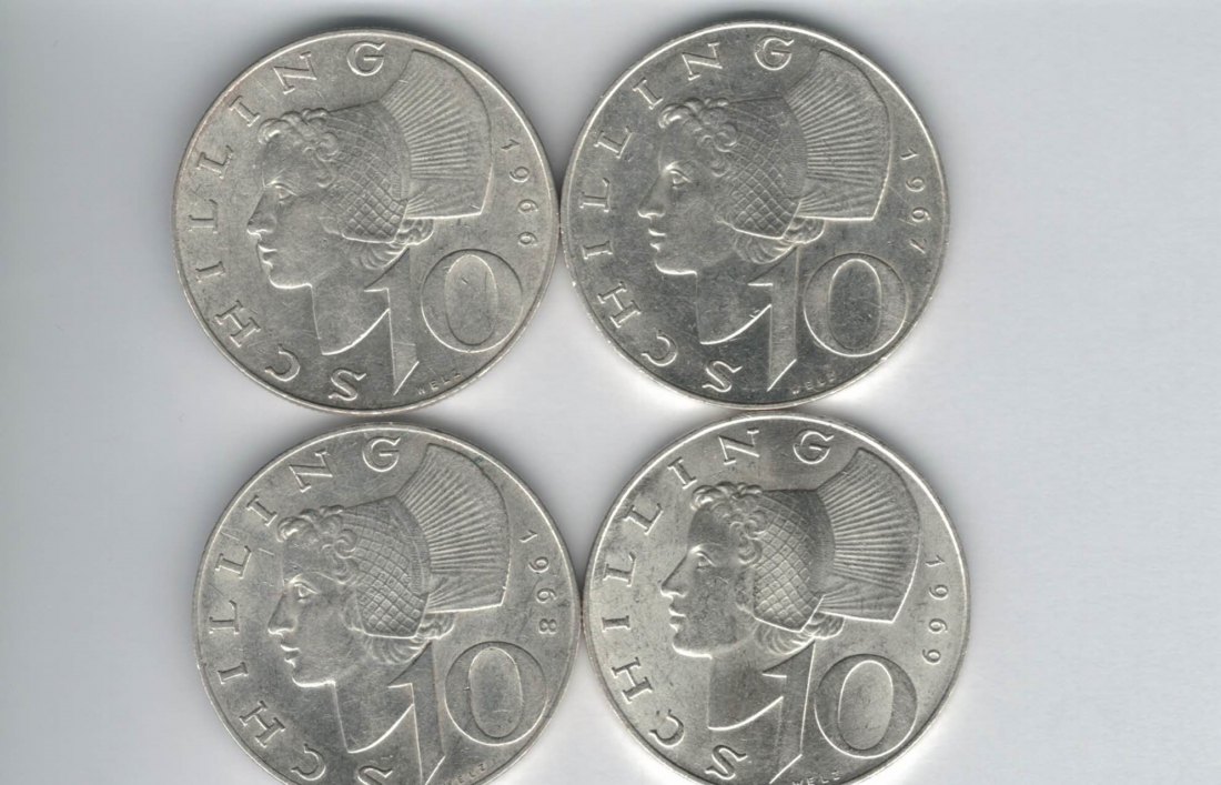  10 Schilling 1966 1967 1968 1969 Ag silber á 4,8g fein Österreich 2. Republik Spittalgold9800 (4785)   
