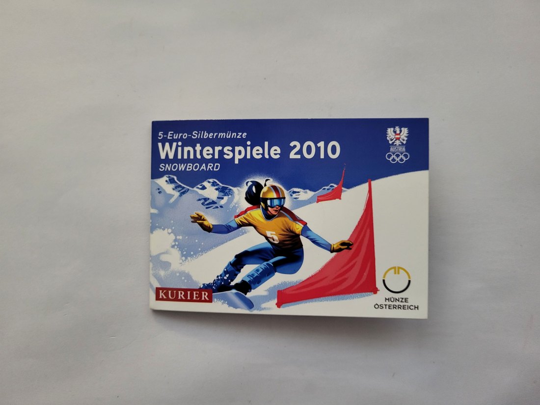  5 Euro 2010 Winterspiele Snowboard silber 8g fein Blister Österreich Spittalgold9800 (4974/17   