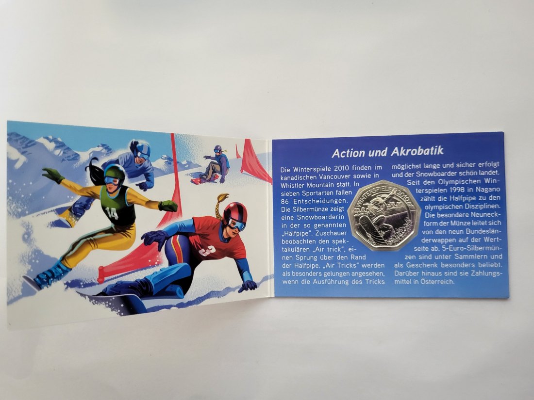  5 Euro 2010 Winterspiele Snowboard silber 8g fein Blister Österreich Spittalgold9800 (4974/17   