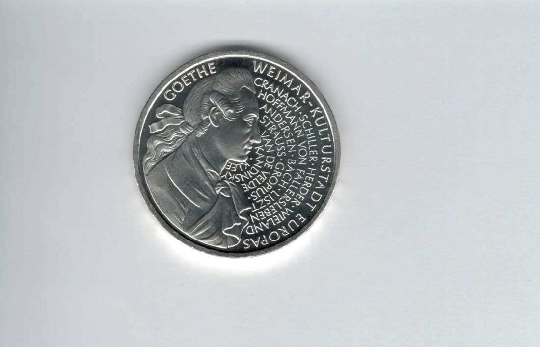  10 Mark 1999 F Weimar Goethe 14,32g fein silber BRD Deutschland Spittalgold9800 (4597   