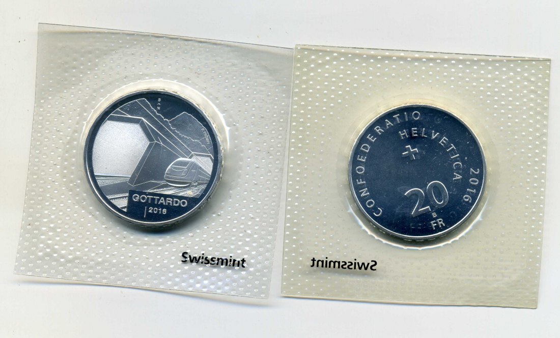  20 Franken 2016 Gottard Tunel stempelglanz in Original Blister   