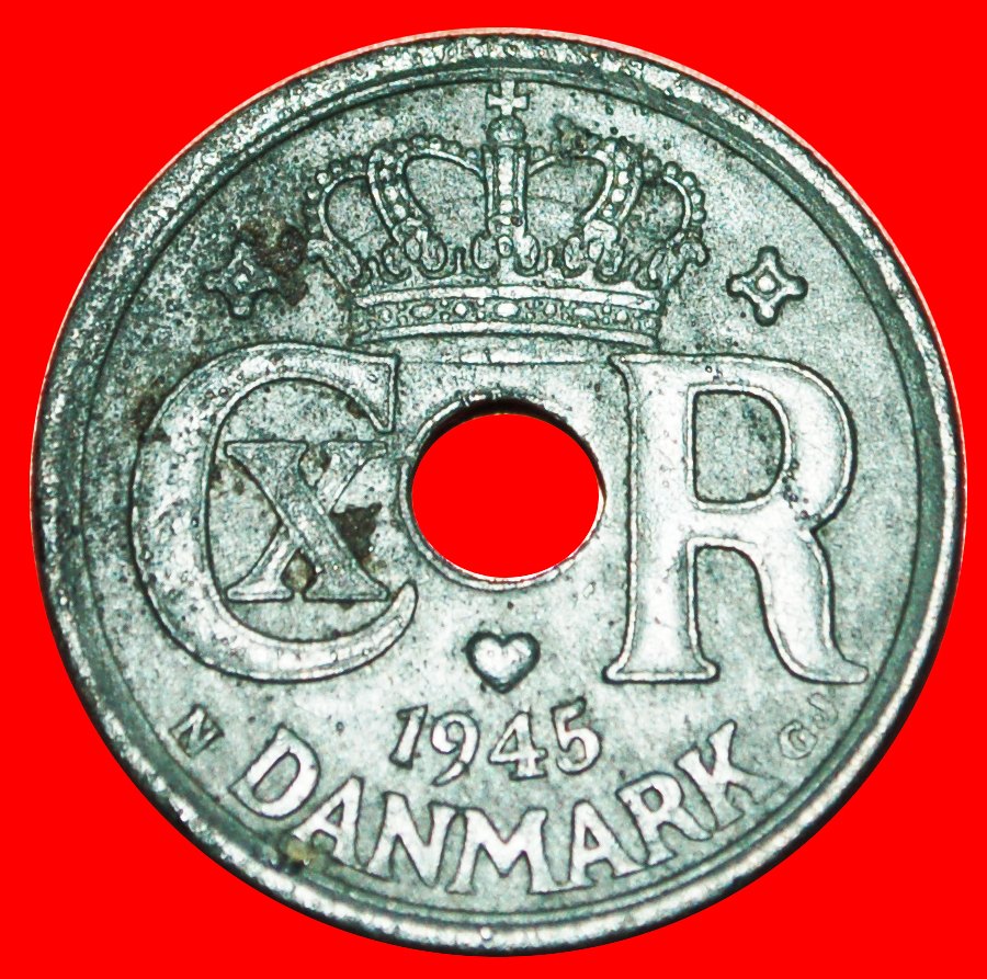  * CHRISTIAN X (1912-1947) OCCUPATION BY GERMANY: DENMARK★ 25 ORE 1945! LOW START ★ NO RESERVE!   
