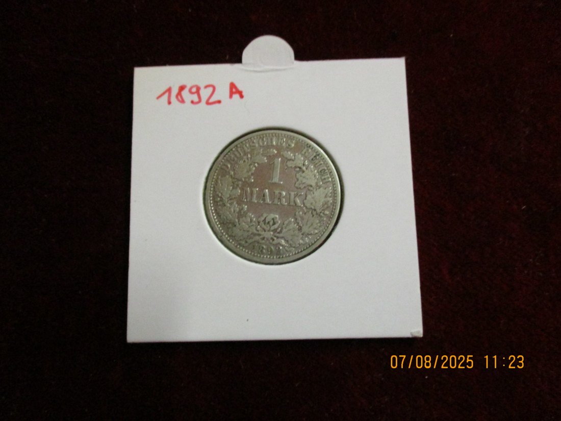 1 Mark Deutsches Reich 1892 A Silbermünze J.17   