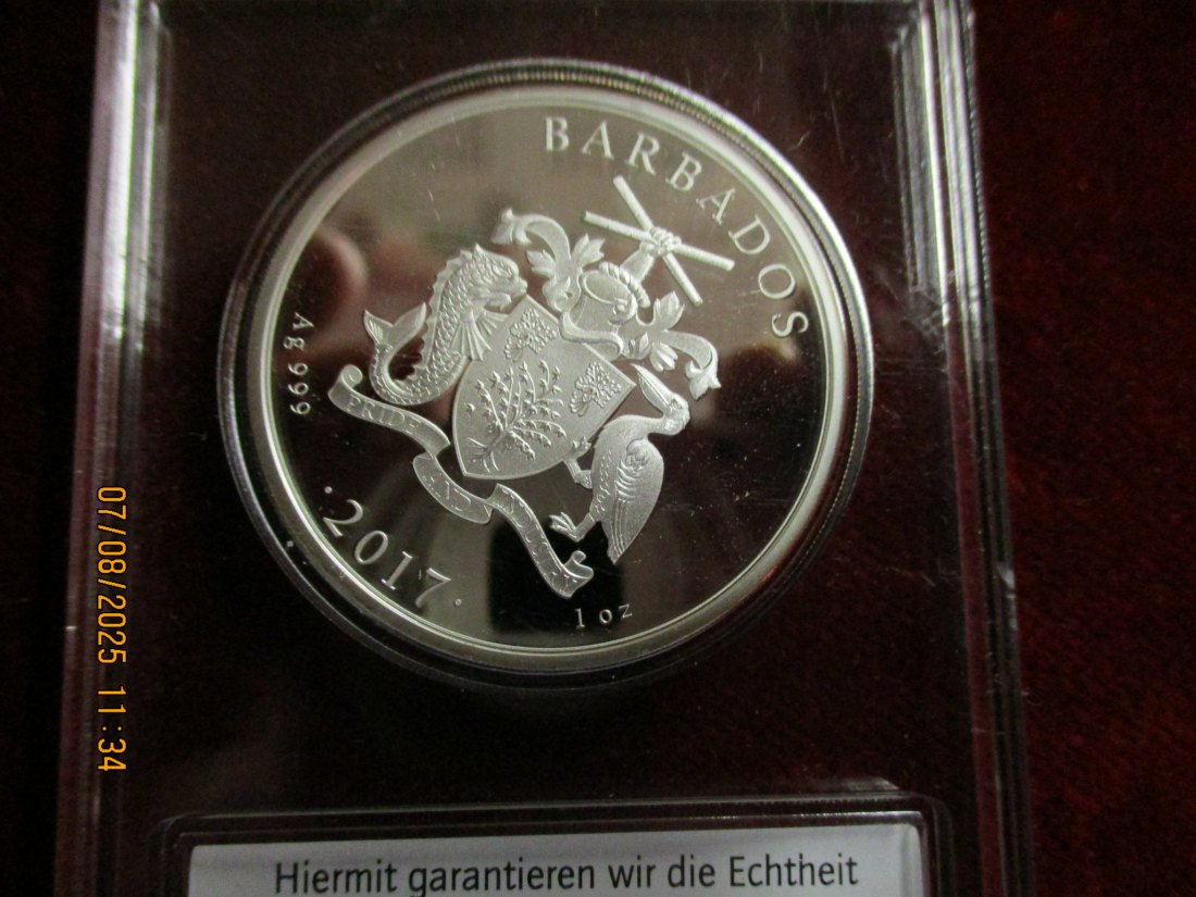  1 Dollar Barbados 2017 - 999er Silber 31,1 Gramm   