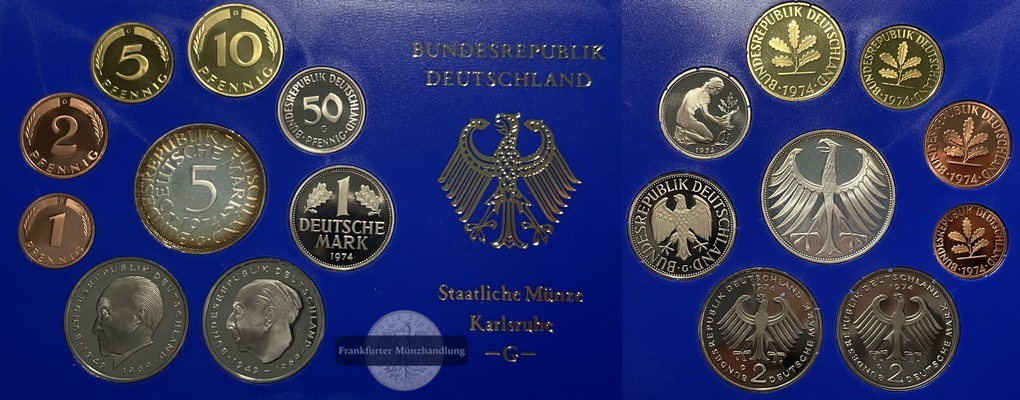  BRD Kursmünzensatz Karlsruhe, G 1974 FM-Frankfurt   