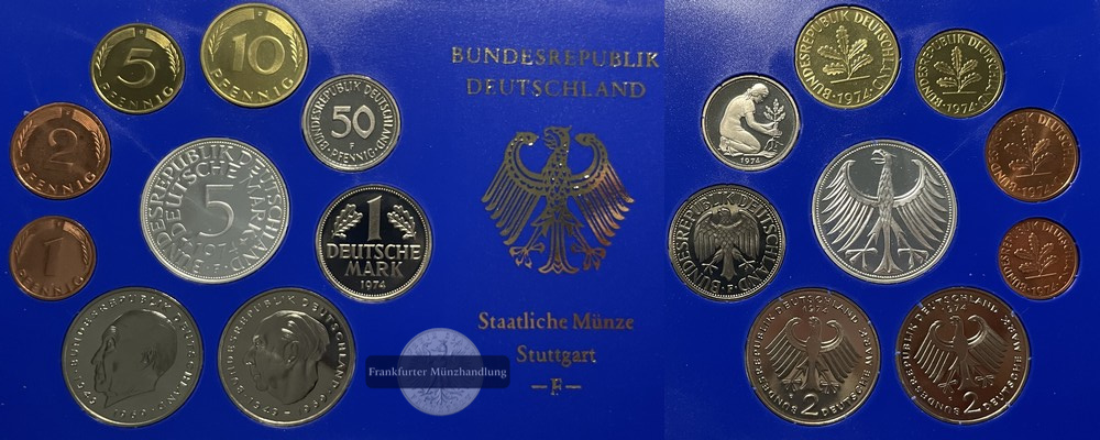  BRD Kursmünzensatz Stuttgart, F 1974 FM-Frankfurt   