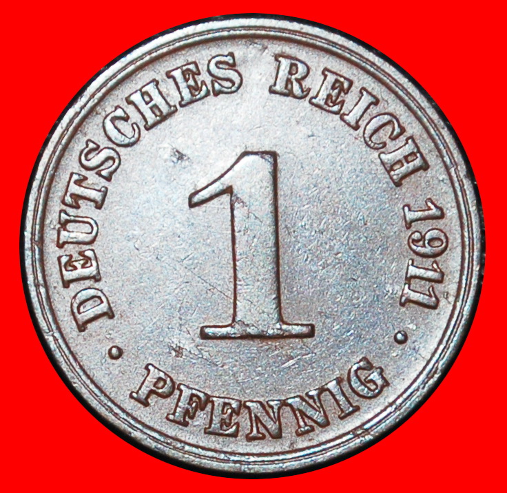  Ⰶ EAGLE (1890-1916): GERMANY★1 PFENNIG 1911D BAVARIA! WILLIAM II (1888-1918)★LOW START ★ NO RESERVE!   