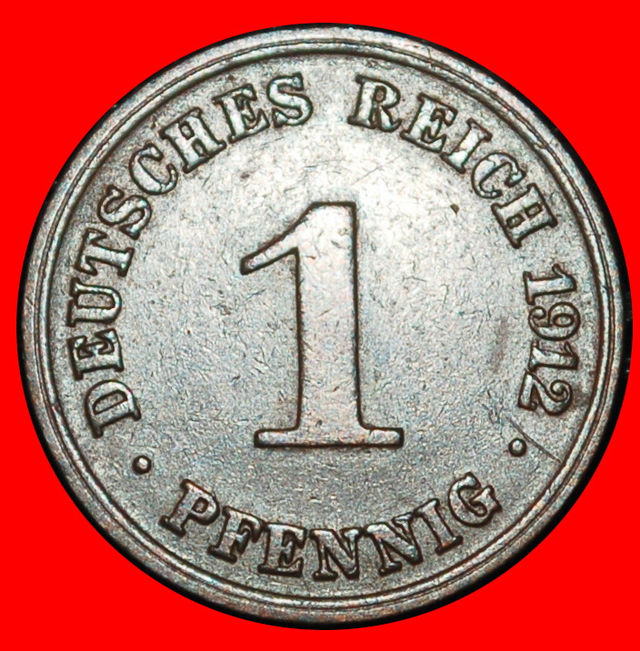  Ⰶ EAGLE (1890-1916): GERMANY★1 PFENNIG 1912D BAVARIA! WILLIAM II (1888-1918)★LOW START ★ NO RESERVE!   