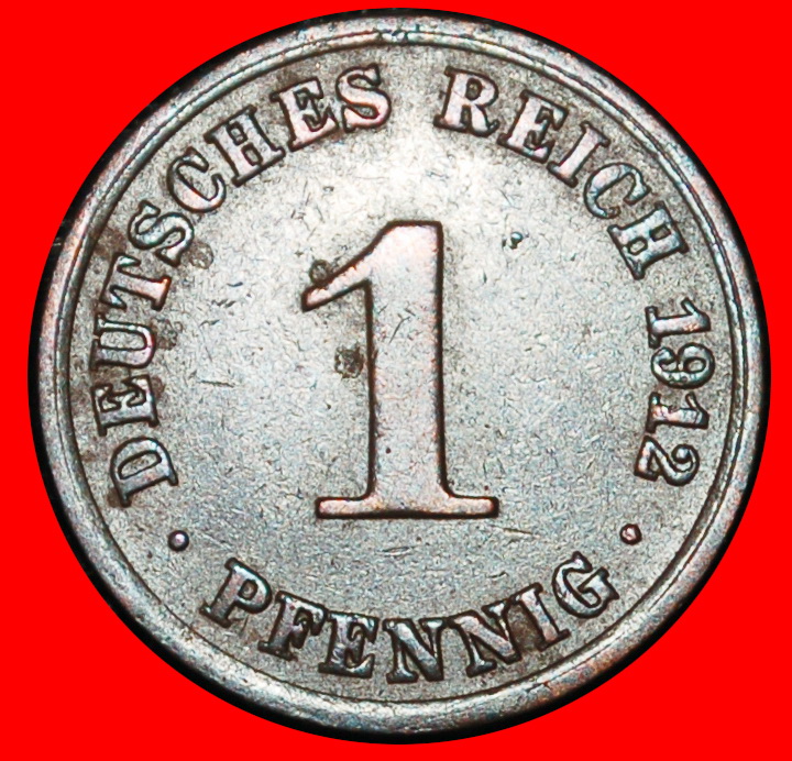  Ⰶ EAGLE (1890-1916): GERMANY★1 PFENNIG 1912A PRUSSIA! WILLIAM II (1888-1918)★LOW START ★ NO RESERVE!   