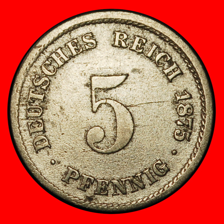  Ⰶ EAGLE (1874-1889): GERMANY★ 5 PFENNIG 1875D BAVARIA! WILLIAM I (1871-1888)★LOW START ★ NO RESERVE!   