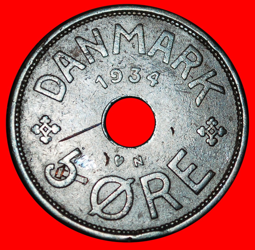  Ⰶ HOLE 1926-1940: DENMARK★5 ORE 1934 COMMUNIST MODE! CHRISTIAN X (1912-1947)★LOW START ★ NO RESERVE!   