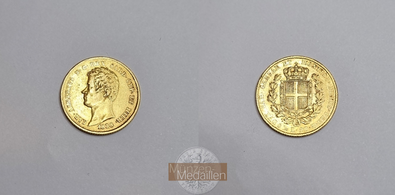 Sardinien MM-Frankfurt Feingold: 5,81g 20 Lire 1838 