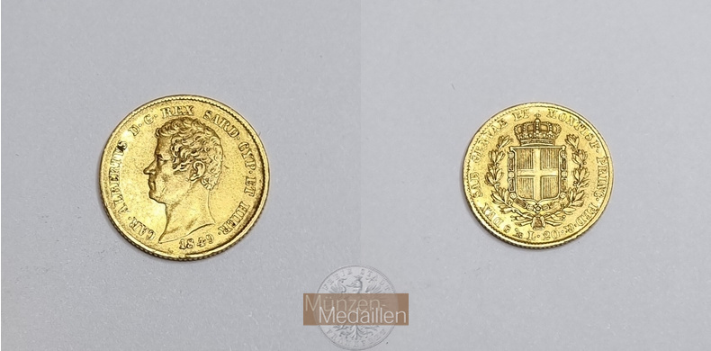 Sardinien MM-Frankfurt Feingold: 5,81g 20 Lire 1849 