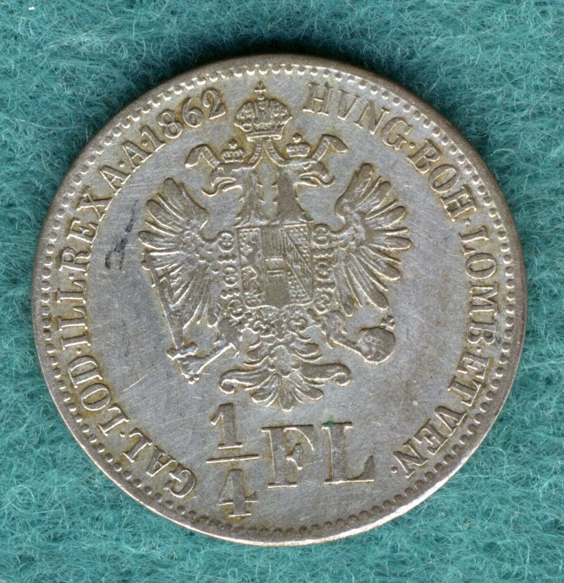  Österreich - Franz Joseph I. - 1/4 Gulden (Florin) 1862 B   