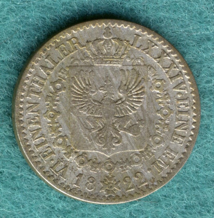  Preußen - Friedrich Wilhelm III. - 1/6 Thaler 1822 A   
