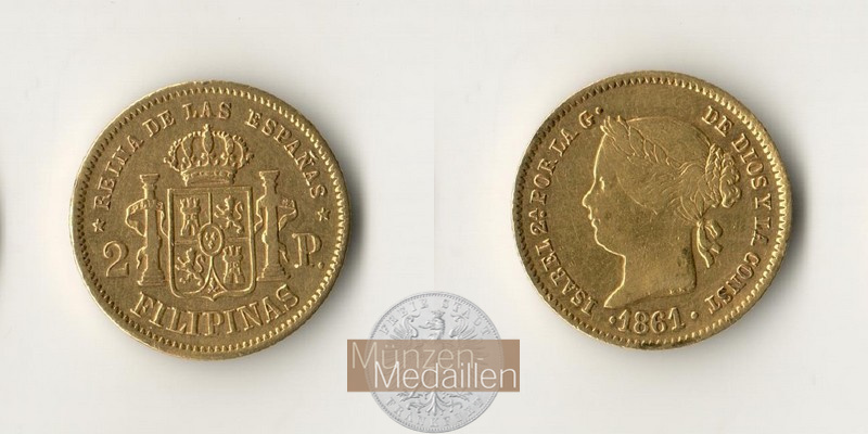 Philippinen  2 Peso MM-Frankfurt Feingold: 2,9g Isabella II. 1861 