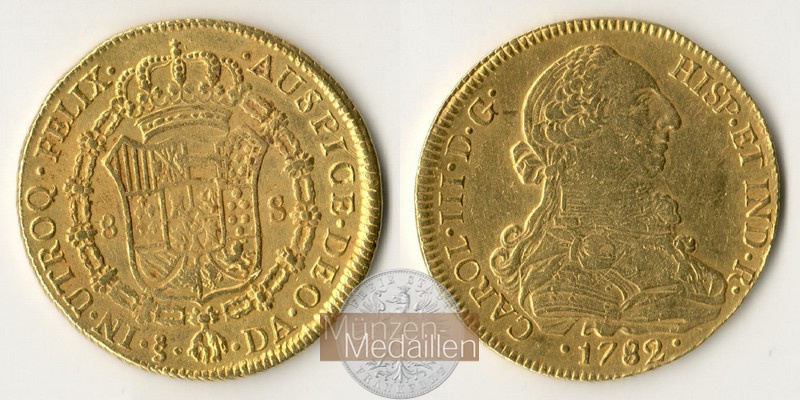 Chile, Karl III. 1759-1788 MM-Frankfurt  Feingold: 21,32g 8 Escudos 1782 SO - DA 