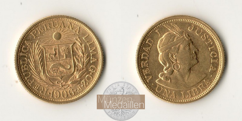 Peru MM-Frankfurt Feingewicht: 7,32g 1 Libra 1906 