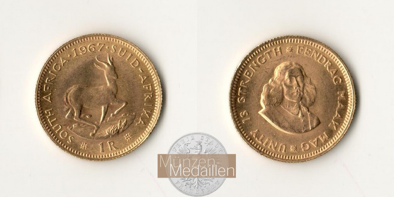 Süd-Afrika MM-Frankfurt  Feingold: 3,66g 1 Rand 1967 