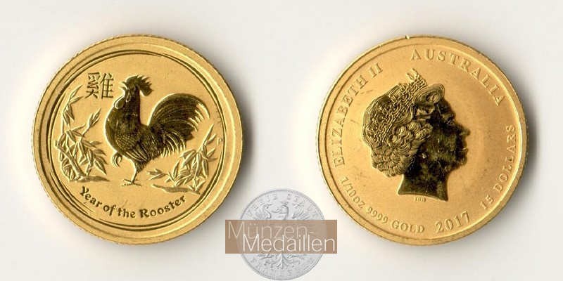 Australien 15 Dollar MM-Frankfurt Feingold: 3,11 g Jahr des Hahns 2017 