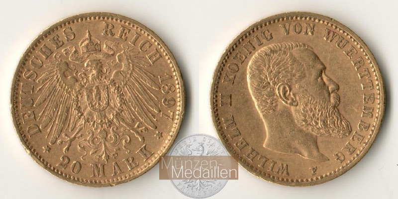 Deutsches Kaiserreich - Württemberg MM-Frankfurt Feingold: 7,17g Wilhelm II., 20 Mark 1897 F 