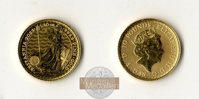 Grossbritannien MM-Frankfurt Feingold: 3,11g 10 Pounds (Britannia) 2023 