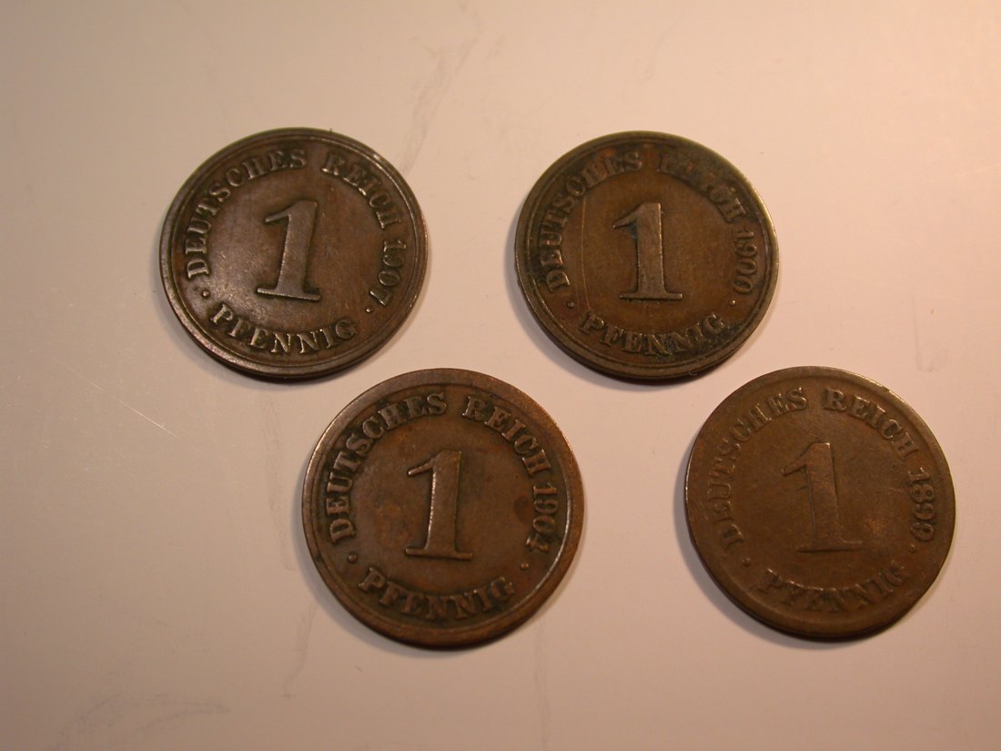  J07 KR  4 x 1 Pfennig 1899-1907 verschieden in ss Originalbilder   