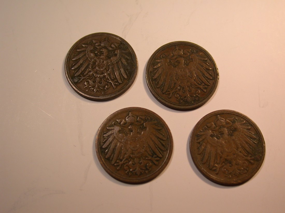  J07 KR  4 x 1 Pfennig 1899-1907 verschieden in ss Originalbilder   