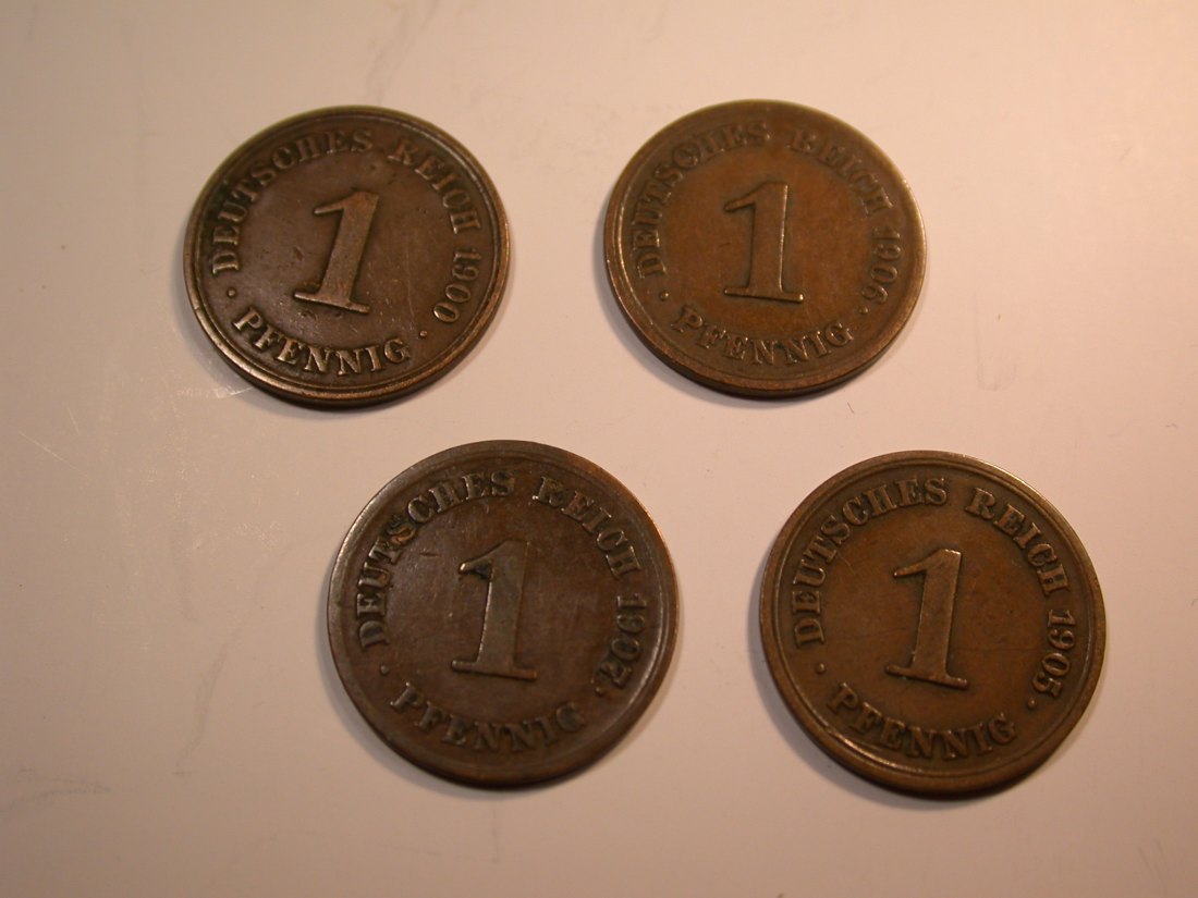  J07 KR  4 x 1 Pfennig 1900-1907 verschieden in ss Originalbilder   