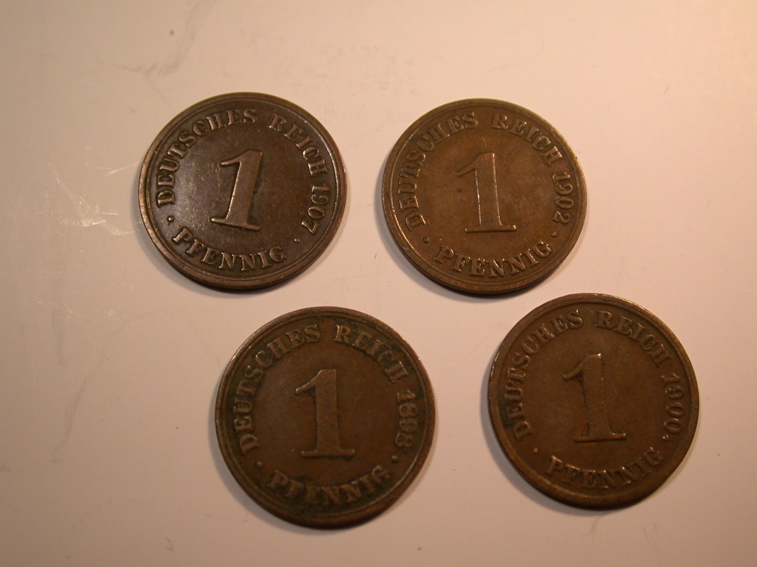  J07 KR  4 x 1 Pfennig 1898-1907 verschieden in ss Originalbilder   